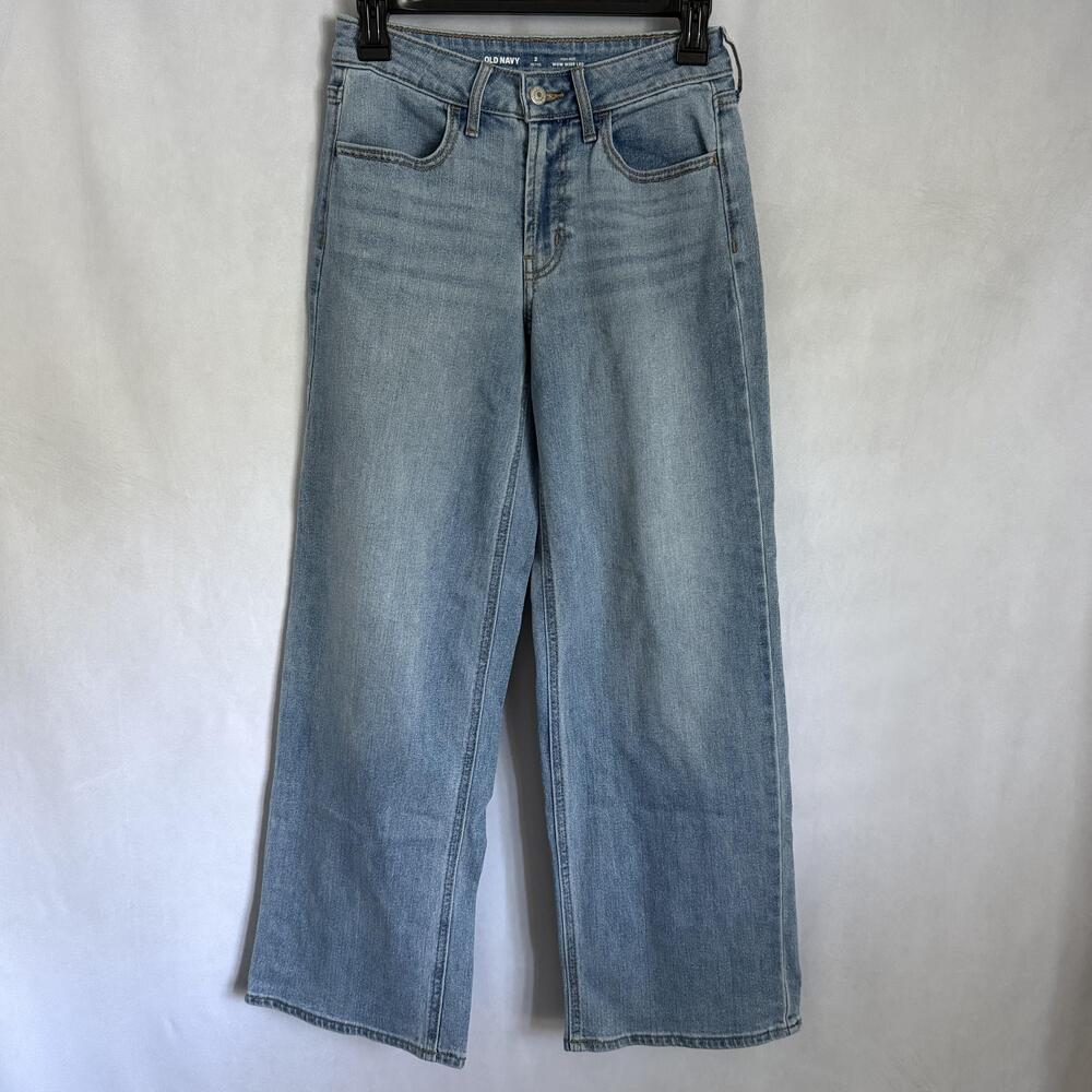 Old Navy Wow Wide Leg Jeans Womens 2 Petite Light Wash High Rise Stretch Denim